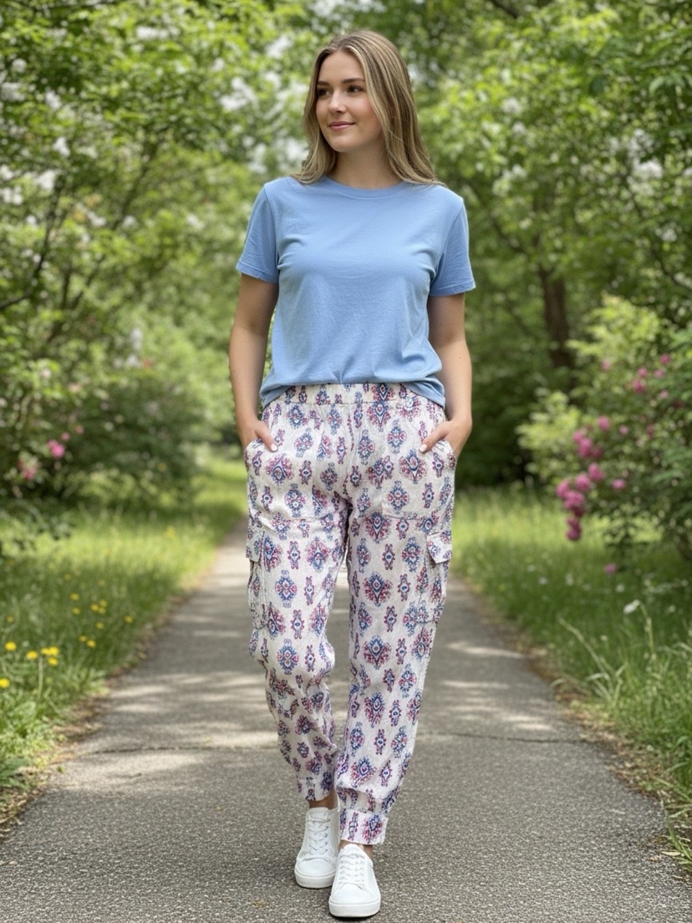 NEW Cotton Daisy Small‎ Block Print Cotton Joggers